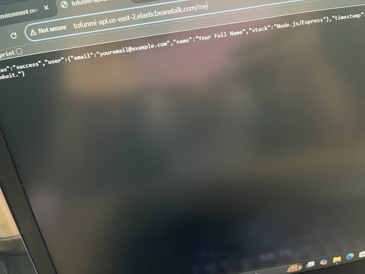 Tofunmithedev's tweet image. Just completed my Stage 0 Backend Task for the HNG13 Internship!
Built a RESTful API endpoint that returns my profile info and a random cat fact using Node.js + Express, with deployment handled on AWS Elastic Beanstalk