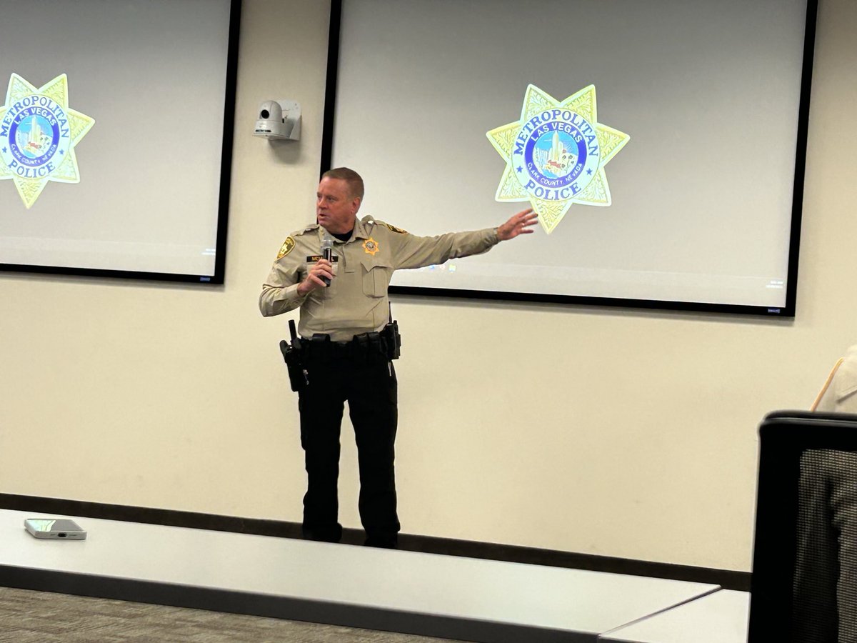 LVMPD's tweet image. .@Sheriff_LVMPD briefing officers getting ready to go out to keep the community safe during today’s scheduled protests.