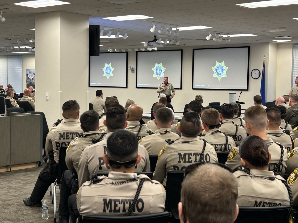 LVMPD's tweet image. .@Sheriff_LVMPD briefing officers getting ready to go out to keep the community safe during today’s scheduled protests.