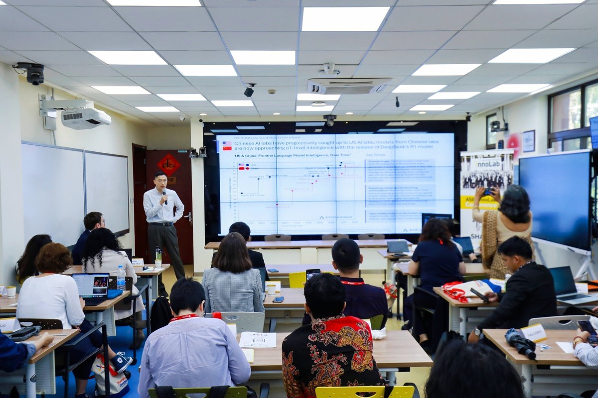 asefedu's tweet photo. Day 4 featured Dr Tianjiao Jiang as keynote, a presentation by Zane Sime &amp; Ronn Concepcion on their team’s draft paper, the cohort’s induction into the #AE4AI Network, and a visit to the Shanghai Academy of AI for Science. Huge thanks to our partners, speakers, and participants! https://t.co/JzNvfGasff