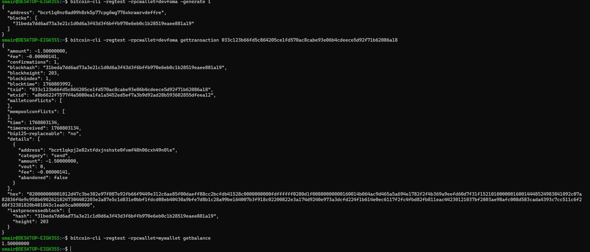 devfoma's tweet image. Session 2 for the #rustforbitcoin training was done yesterday with @0xGideonBature,
I learnt how to generate addresses, send test tokens to another address, read the data of that transaction and a lot more.
Assignments done, PR created and ready for the next challenge. 🚀💪