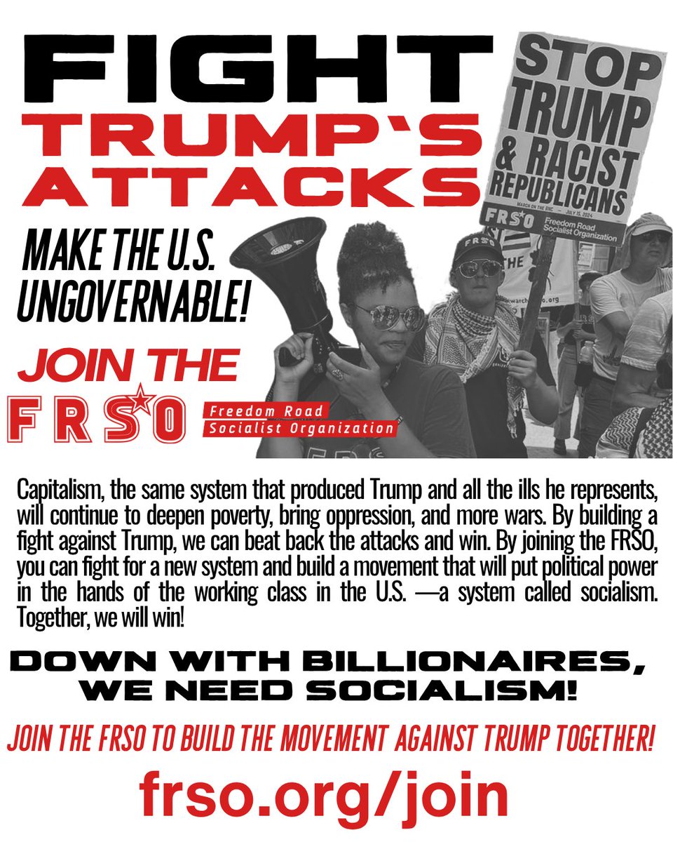 freedomroadorg's tweet image. Join the fight against Trump! Down with Billionaires, we need socialism! Join Freedom Road Socialist Organization! FRSO.org/join
#NoKings