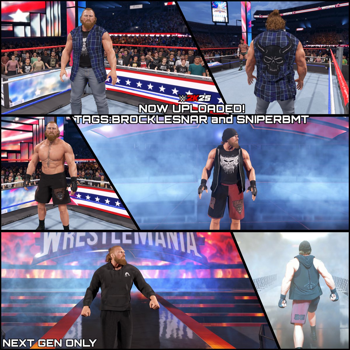 SniperBMT2K's tweet image. Brock Lesnar custom Gear Pack is Now Uploaded! #WWE2K25

Tags
-BrockLesnar
-SniperBMT

Includes
-2 custom in ring attires with entrance gear
-Farmer Brock (w/custom jacket)
-Casual Training Attire 

*MUST HAVE FAREWELL TOUR DLC