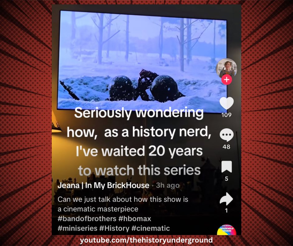 I opened up TikTok this morning and happened to see this post of a woman, who is a self described history nerd, who is discovering Band of Brothers for the first time. This actually hits on the past two videos that I’ve posted. 

In this moment, I could have made fun of her for