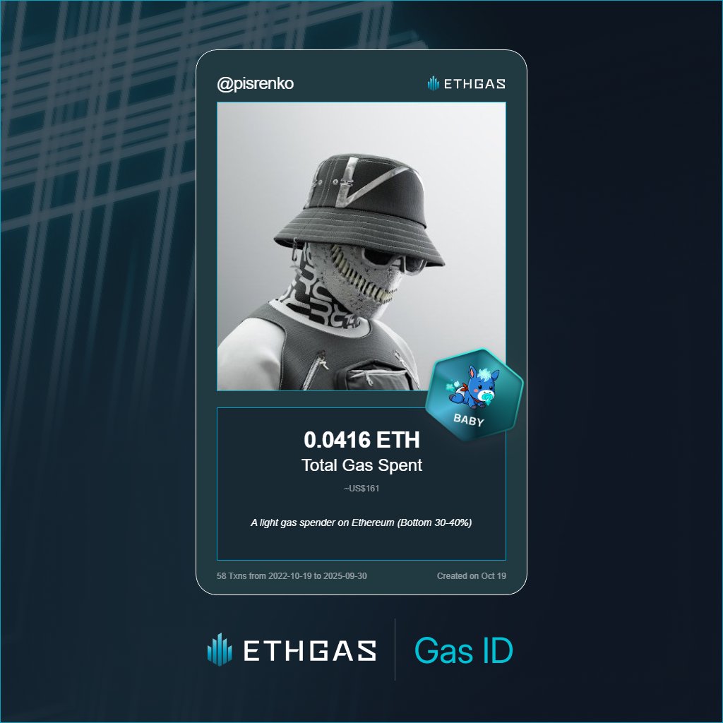 Leveled up in the Great Gas Reckoning with ETHGas! 💪

Baby Jack status: 0.0416 ETH gas spent, 12 Beans earned—supporting the Gasless Future!

Claim your Gas ID at ethgas.com/community/gas-…