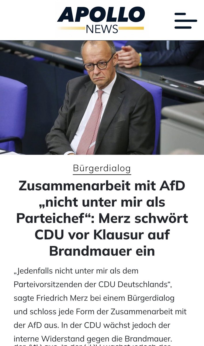 LilitThyra's tweet image. Merz: "Zusammenarbeit mit AfD
nicht unter mir als Parteichef!"
Das größte Problem der CDU war von Anfang an Merz.
Als Kanzler ist er eine Niete. Seine Interessen sind nicht die von Deutschland und den Deutschen, sondern die von Anderen!
In der Weltpolitik hat er das Ansehen…