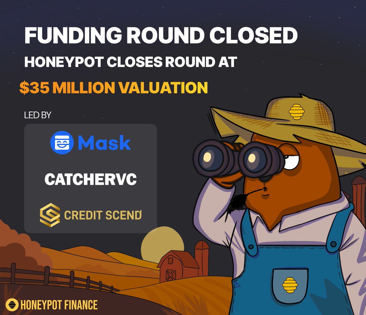 honeypotfinance's tweet image. Honeypot Finance close latest investment round @ $35M

Led by @realMaskNetwork @CatcherVC &amp;amp; @credit_scend

This raise accelerates our mission to redefine liquidity infrastructure across DeFi.

More details below:
