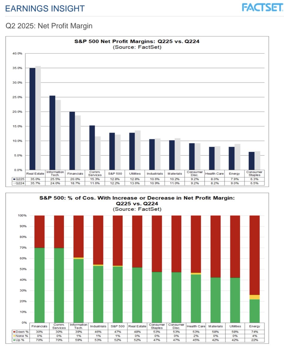 El margen neto te dice cuánto se queda la empresa después de pagar todo: empleados, materiales, impuestos y facturas.

¿Y qué vemos aquí?

Tech: 25,9 %

S&amp;P 500 medio: 12,2 %

Consumo básico: 6,3 %

Cuanto mayor el margen, más músculo tiene la empresa para reinvertir,