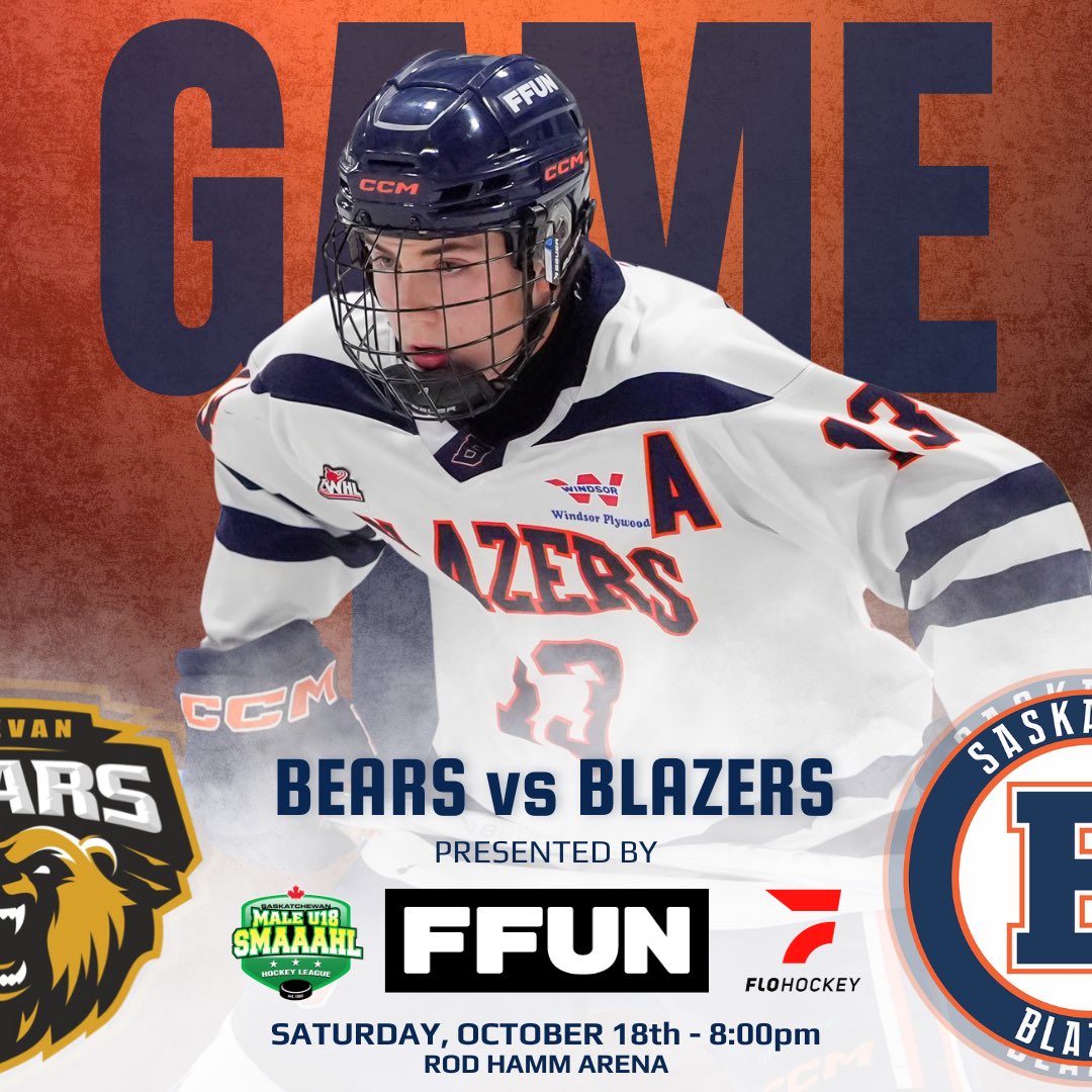 Saskatoon Blazers (@stoonblazers) on Twitter photo 🔥GAMEDAY🔥
The Estevan Bears pay a visit to Rod Hamm Arena tonight for the first of ✌🏻this weekend. Tonight’s game, guaranteed to be a FFUN one
🆚 <a href="/EstevanBears/">Estevan Bears</a>
🕗 8:00pm
🏟️ Rod Hamm Arena
📺 flohockey.tv
📀 DJ Kush🎧🎶
#BlazersHockey🔥🔥🔥 presented by FFUN Group 🔥GAMEDAY🔥
The Estevan Bears pay a visit to Rod Hamm Arena tonight for the first of ✌🏻this weekend. Tonight’s game, guaranteed to be a FFUN one
🆚 <a href="/EstevanBears/">Estevan Bears</a>
🕗 8:00pm
🏟️ Rod Hamm Arena
📺 flohockey.tv
📀 DJ Kush🎧🎶
#BlazersHockey🔥🔥🔥 presented by FFUN Group