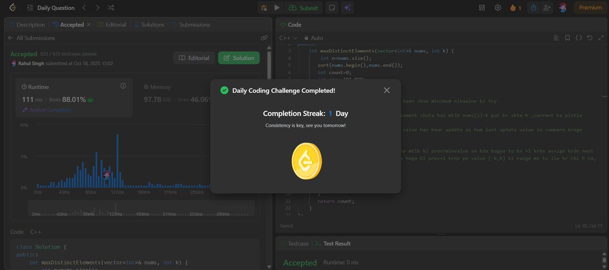 RahulSingh30070's tweet image. 📌 Day 30 Progress
📚 Studied Tree & solved LC #110, #112, #113, #236
💻 Queue Questions: LC #341, #649, #232, #225 🔄
🧩 POTD Attempted: LC #3397 ⚡
🎯 Step-1 Lecture 5 & Step-2 Lecture 1 #TUFWinterArc
@takeUforward_
#100DaysOfCode #LeetCode #DSA #Coding
🚀 Keep pushing!