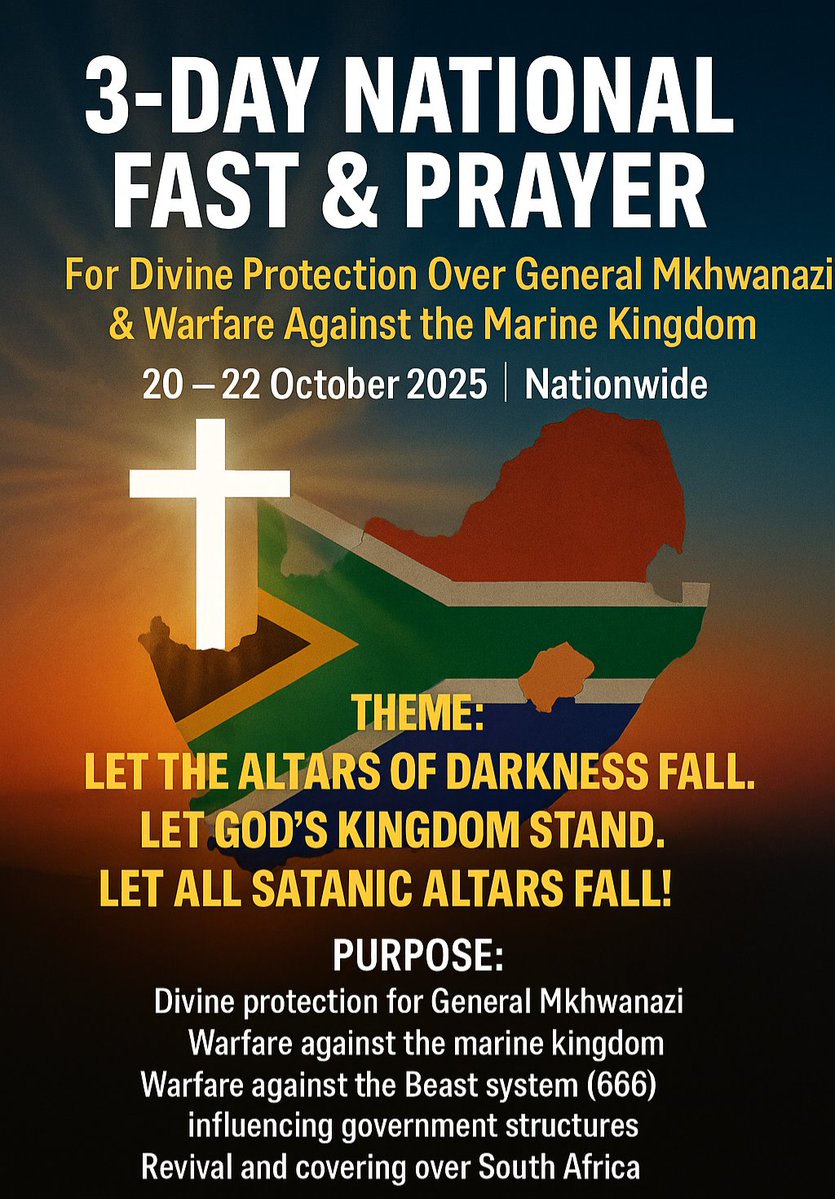 🚨🚨🚨🚨🚨🚨🚨🚨🚨🚨🚨🚨
General Mkhwanazi is fighting the Kingdom of Darkness. We call on all children of God against to unite against the  satanic GNU and all devil worshipers fighting Nhlanhla Mkhwanazi in Parliament and streets. We are saying , "Bring it on."