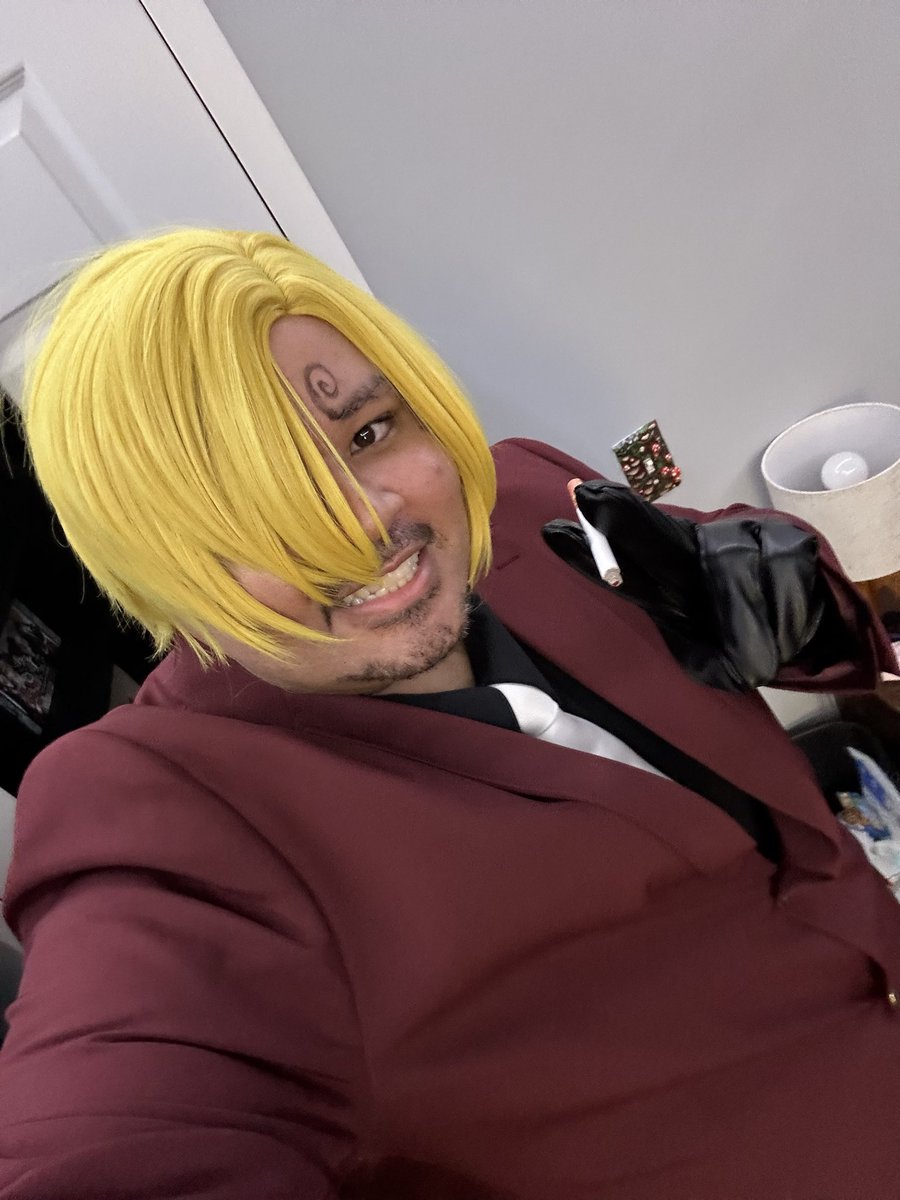 ZeroStick's tweet image. Wore a Sanji cosplay for a party today. First cosplay in 11 years. Don’t worry, the cigarette is fake. 👀