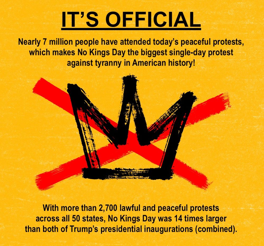 NiomiNiomid's tweet image. Indivisible
After a week of ridiculous Republican smears and Trump claiming that “very few people are going to be there,” you just made history. #NoKings