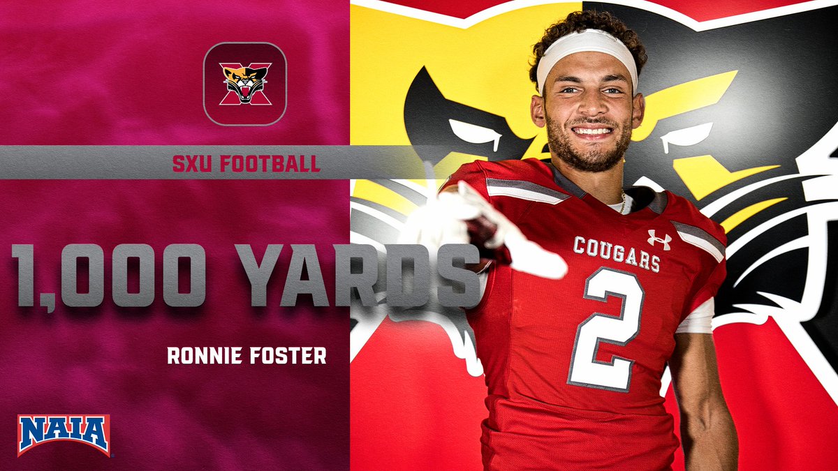 W/ 7️⃣4️⃣ receiving yards today, Ronnie Foster become the 28th player in <a href="/SXUFootball/">SXU Football</a> history to record 1️⃣,0️⃣0️⃣0️⃣ or more career receiving yards! He now ranks No. 25 all-time for the Cougars w/ 1️⃣,0️⃣6️⃣1️⃣ yards! #GoCougs🐾🏈 #WeAreSXU