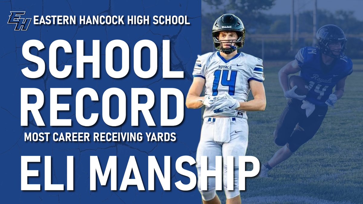Congratulations Senior Eli Manship for becoming the all-time career receiving yardage leader in Eastern Hancock Football history. Record was previously held by Cole Rainbolt.