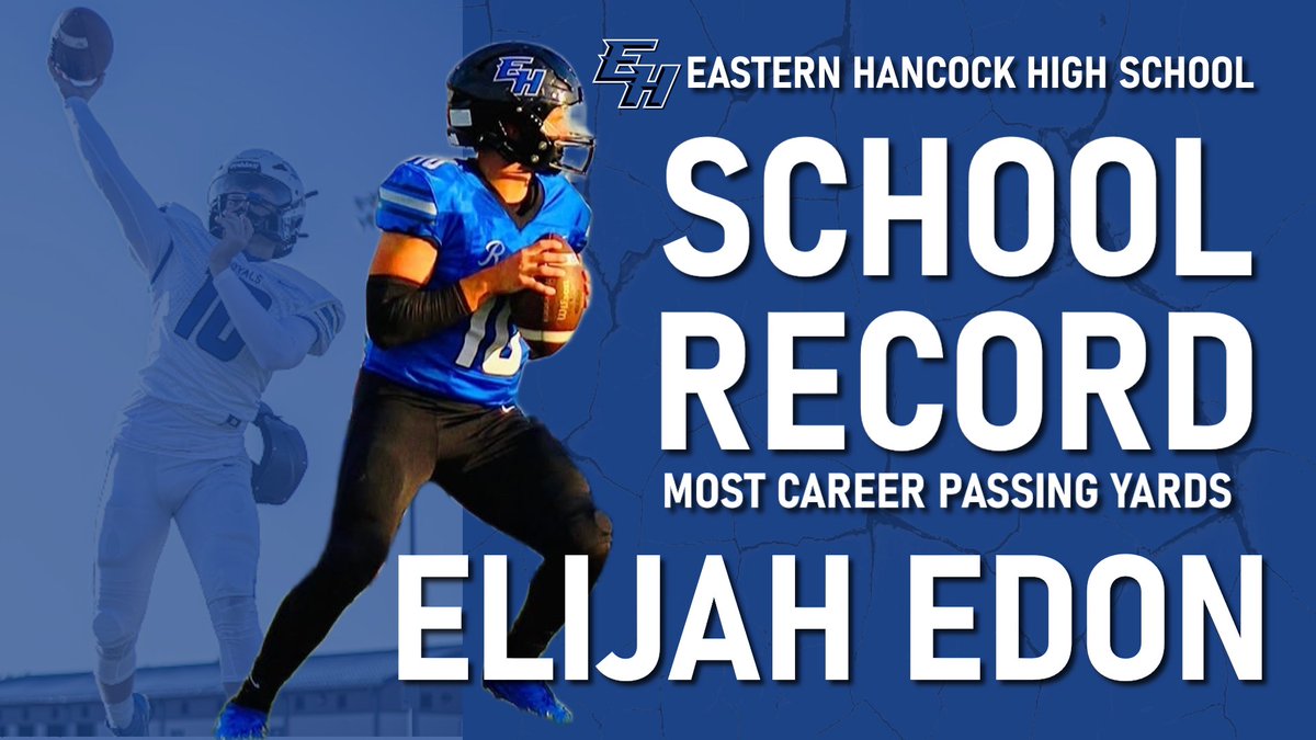 Congratulations Senior Elijah Edon for becoming the all-time career passing yardage leader in Eastern Hancock Football history. Record was previously held by Houston Swan.