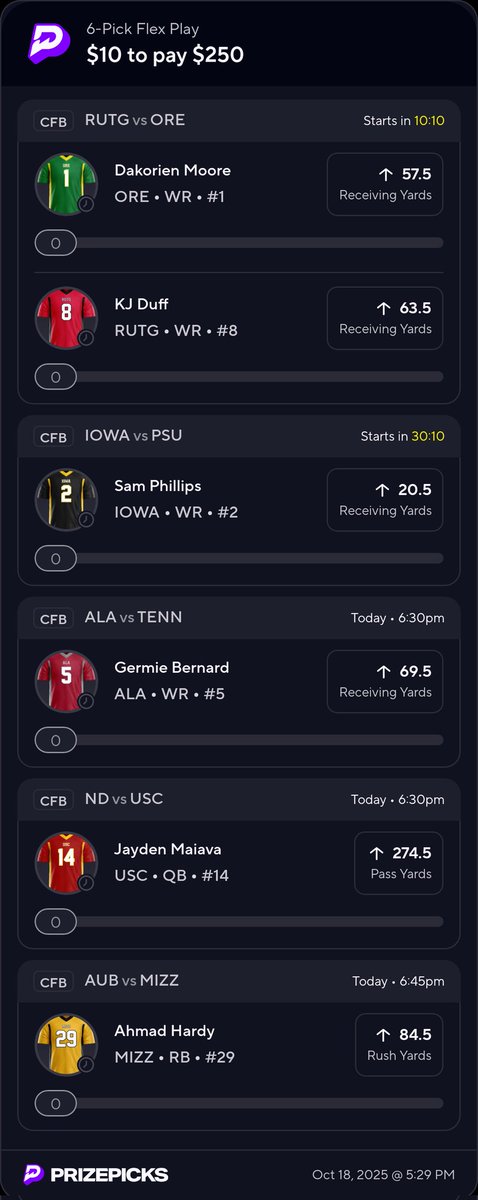 CalebRhoad71076's tweet image. #prizepicks #cfb Copy my PrizePicks lineup using this link: 
prizepicks.onelink.me/gCQS/shareEntr…