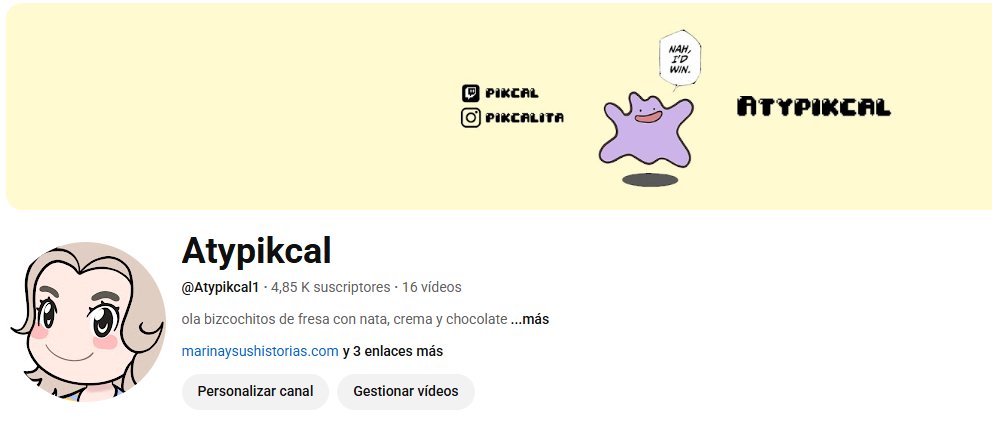 Lo que empezó como un canal secundario se ha convertido en mi principal de Youtube 💛

Muchas gracias por el apoyo que le dais siempre a lo que subo. Hacía tiempo que no sentía esta motivación con Youtube y, desde que abrí Atypikcal, no he perdido la ilusión ni un solo día.