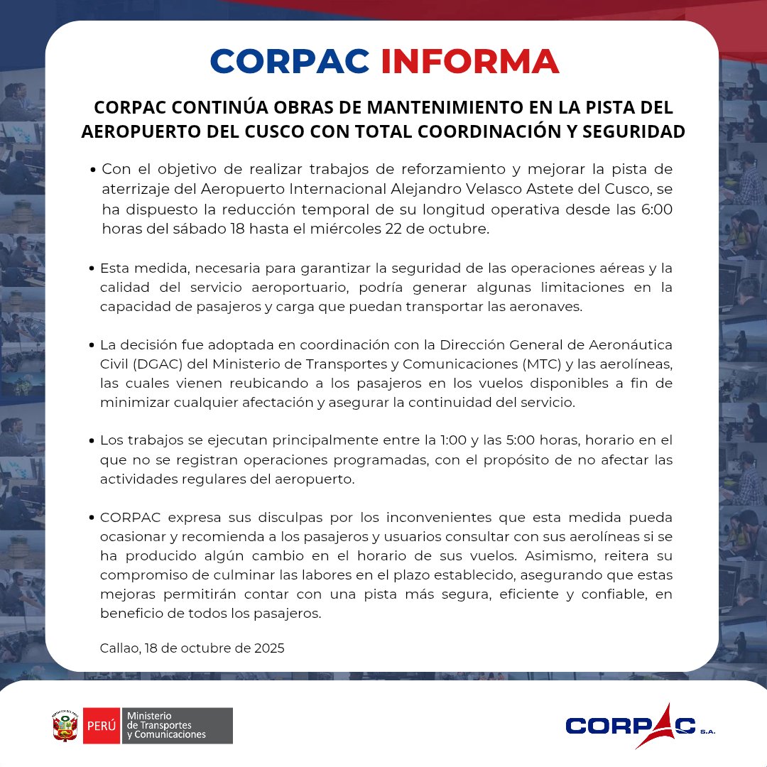 🔴 Comunicado|#aeropuertodecusco