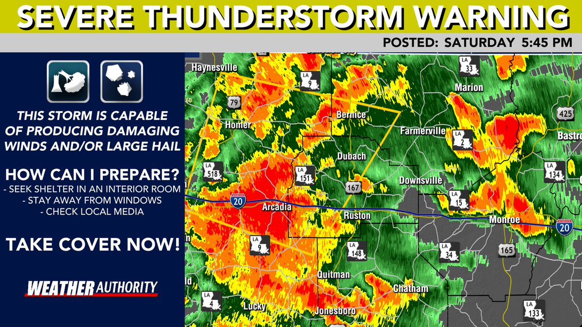 A SEVERE THUNDERSTORM WARNING has been issued for the areas highlighted in yellow until Oct 18 6:30PM. View the image below for more details. Stay tuned to social media and the KNOE 8 Weather App for additional information.