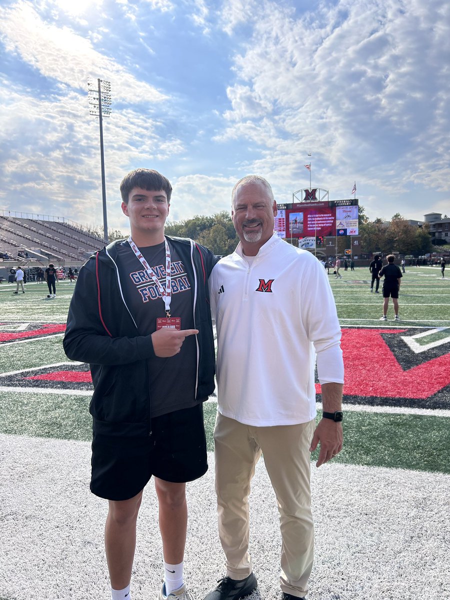 RyderAnderson08's tweet photo. Had an AMAZING talk with @Coachjpatton and am blessed to say that I have received my second Division 1 offer from @MiamiOHFootball!
@grwblazers @GCFBRecruiting @miamiuniversity @Martin_Miami_HC @drew15martin @CoadyKeller1 @AllenTrieu @TomLoy247 @BrianDohn247 https://t.co/MgQOdNpeiJ