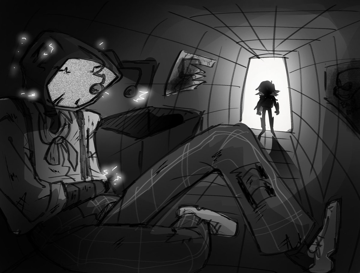 mr_bee04's tweet image. Aquí pienso que no habría una pelea como tal como con spamton canon, solo que Tenna no quisiera dejarle ir, Kris diría que le gusta todavía la TV y Tenna muy feliz y esperanzado le dejaría ir. Porque después de todo, se volverían a encontrar...    
#SwitchSpamtenna #deltaruneAU