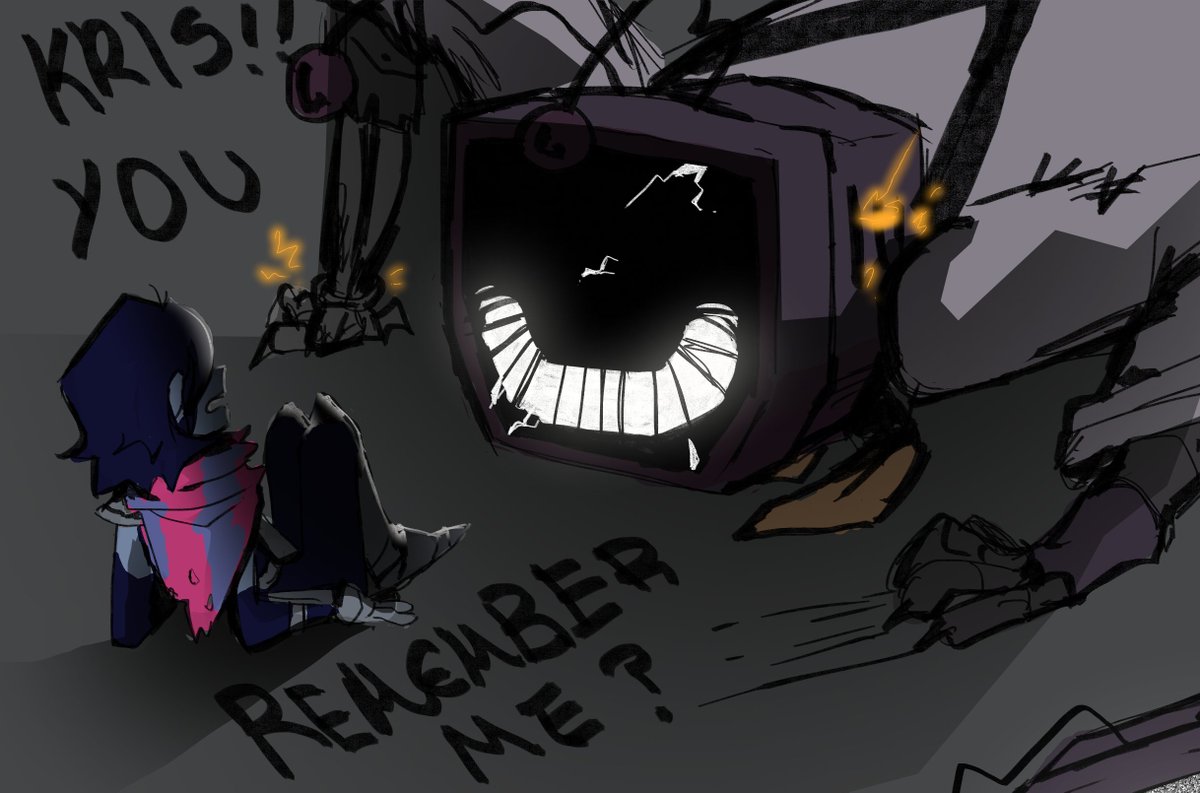 mr_bee04's tweet image. Aquí pienso que no habría una pelea como tal como con spamton canon, solo que Tenna no quisiera dejarle ir, Kris diría que le gusta todavía la TV y Tenna muy feliz y esperanzado le dejaría ir. Porque después de todo, se volverían a encontrar...    
#SwitchSpamtenna #deltaruneAU