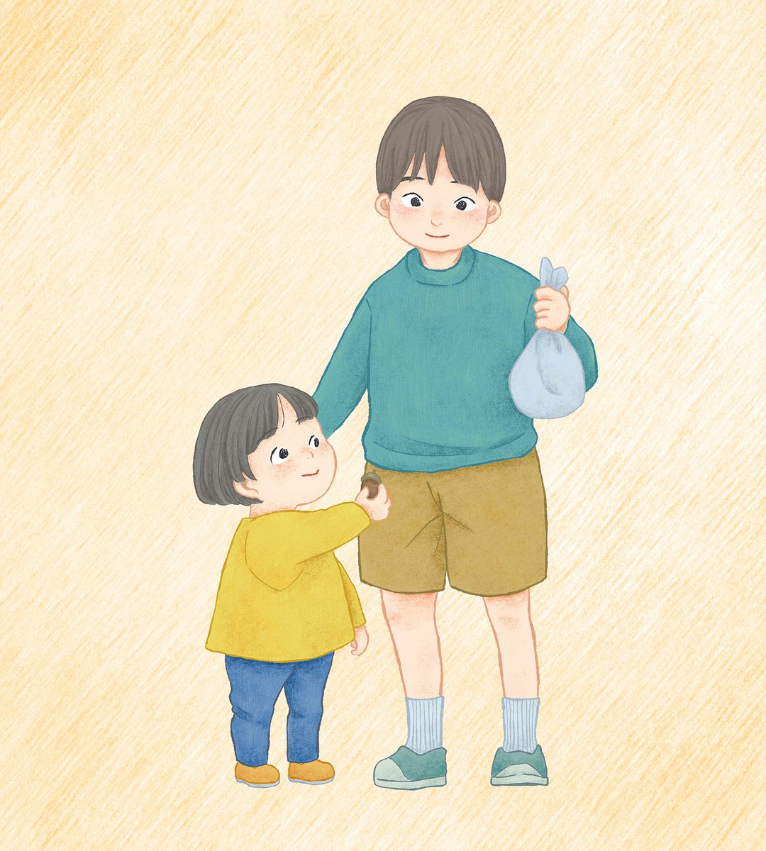 おっきいの拾った
#秋 #木の実 #どんぐり 　
#イラスト #illustration