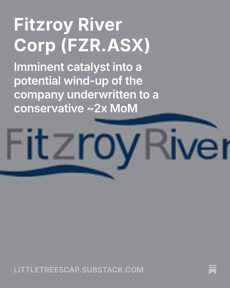 LittleTreesCap's tweet image. Have progressively built a position in $FZR.AX on the back of an imminent catalyst &amp;amp; potential wind-up of the company. 

My first go writing my thoughts on a position, please check it out!  Link below.

open.substack.com/pub/littletree…