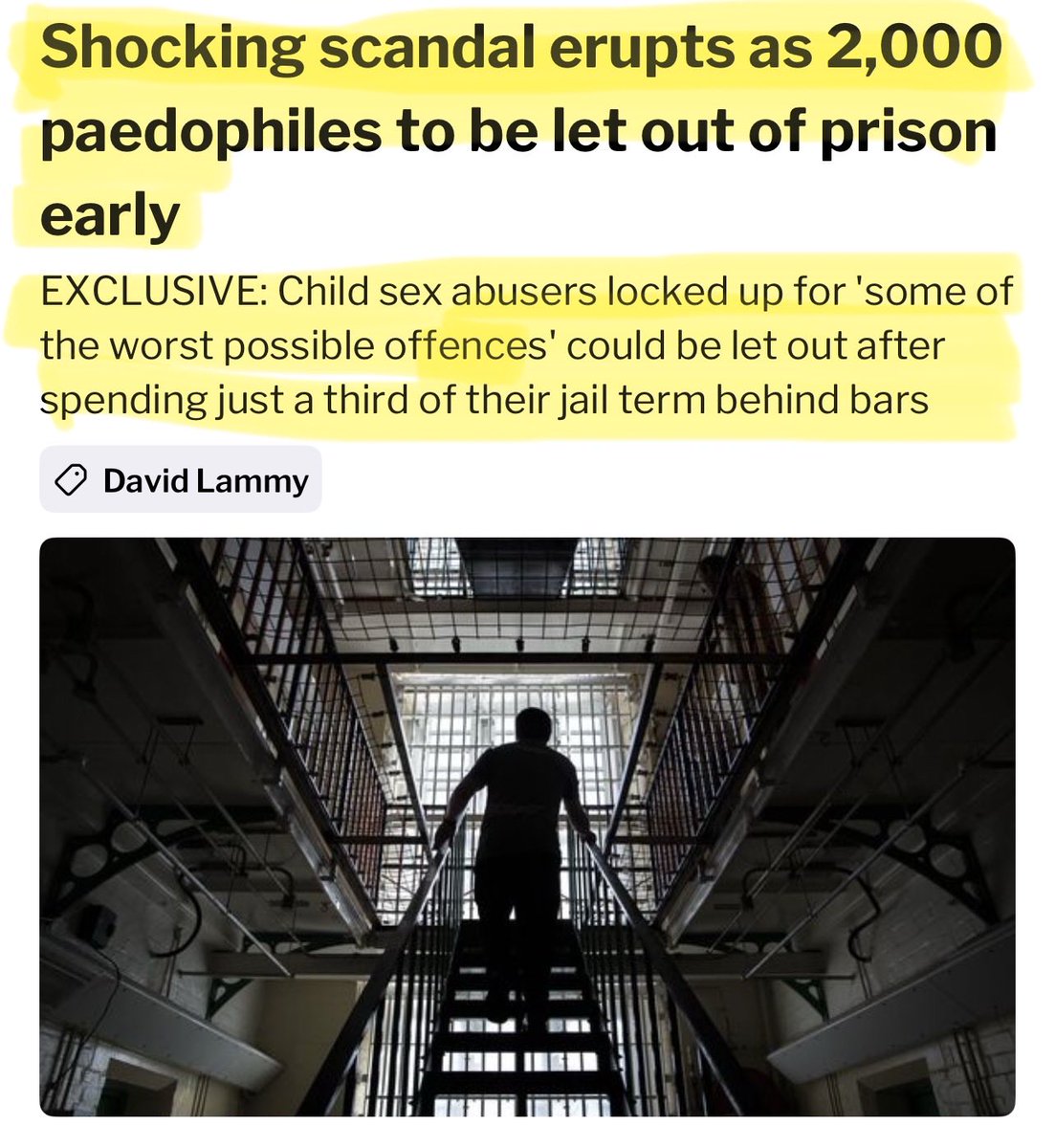 Welcome to Britain … where about 2,000 paedophiles will be let out of prison early every year under Labour’s sentencing reforms.

Because women and children no longer matter… only votes matter 💣