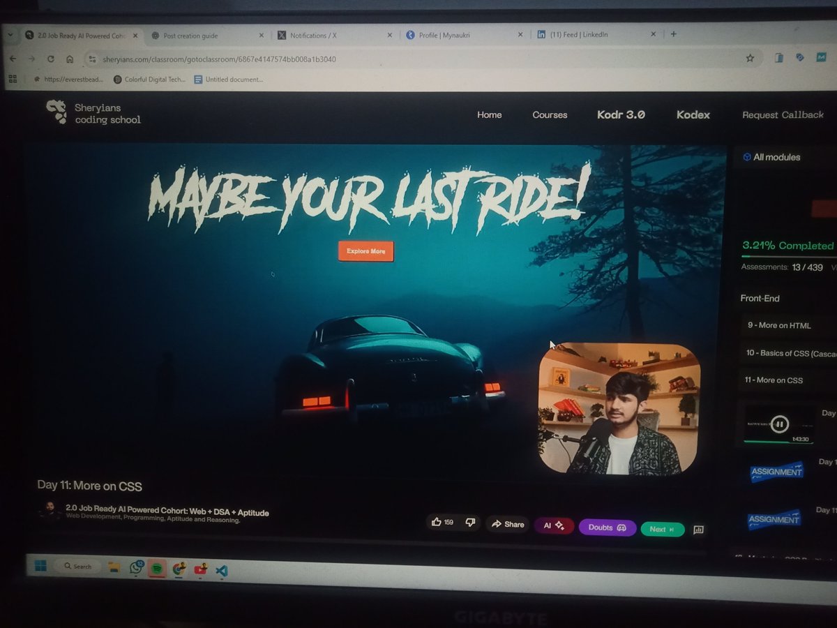 tejodeepsama's tweet image. 🧠 Day 11 of My COHORT 2.0 Dev Journey @sheryians_
CSS class today = pure ✨style magic✨
Learnt 👇
🎨 Background gradients
📦 Margin & Padding
🖊️ Borders
Also got a new assignment — time to make my layouts shine! 💻🔥
#CohortJourney #CSS #WebDev #LearningToCode