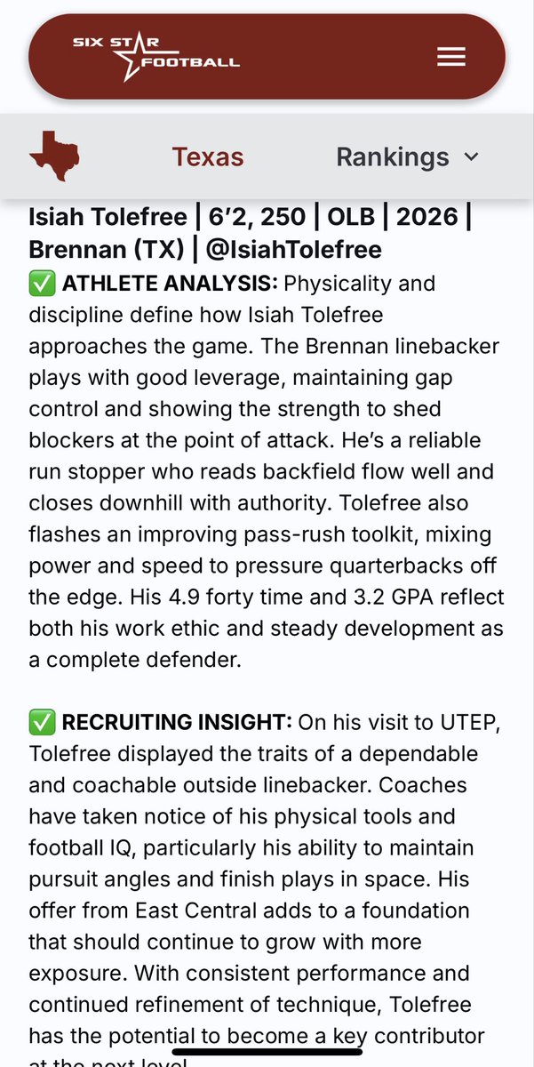 Thank you <a href="/sixstarfootball/">Six Star Football | PLUS+</a> for the write up!! <a href="/BDammone/">Along The Wire</a> <a href="/_RL_Martin/">R.L. Martin</a> <a href="/JButler_210/">Josh Butler</a> <a href="/UTEPCoachCJones/">Chris Jones</a>