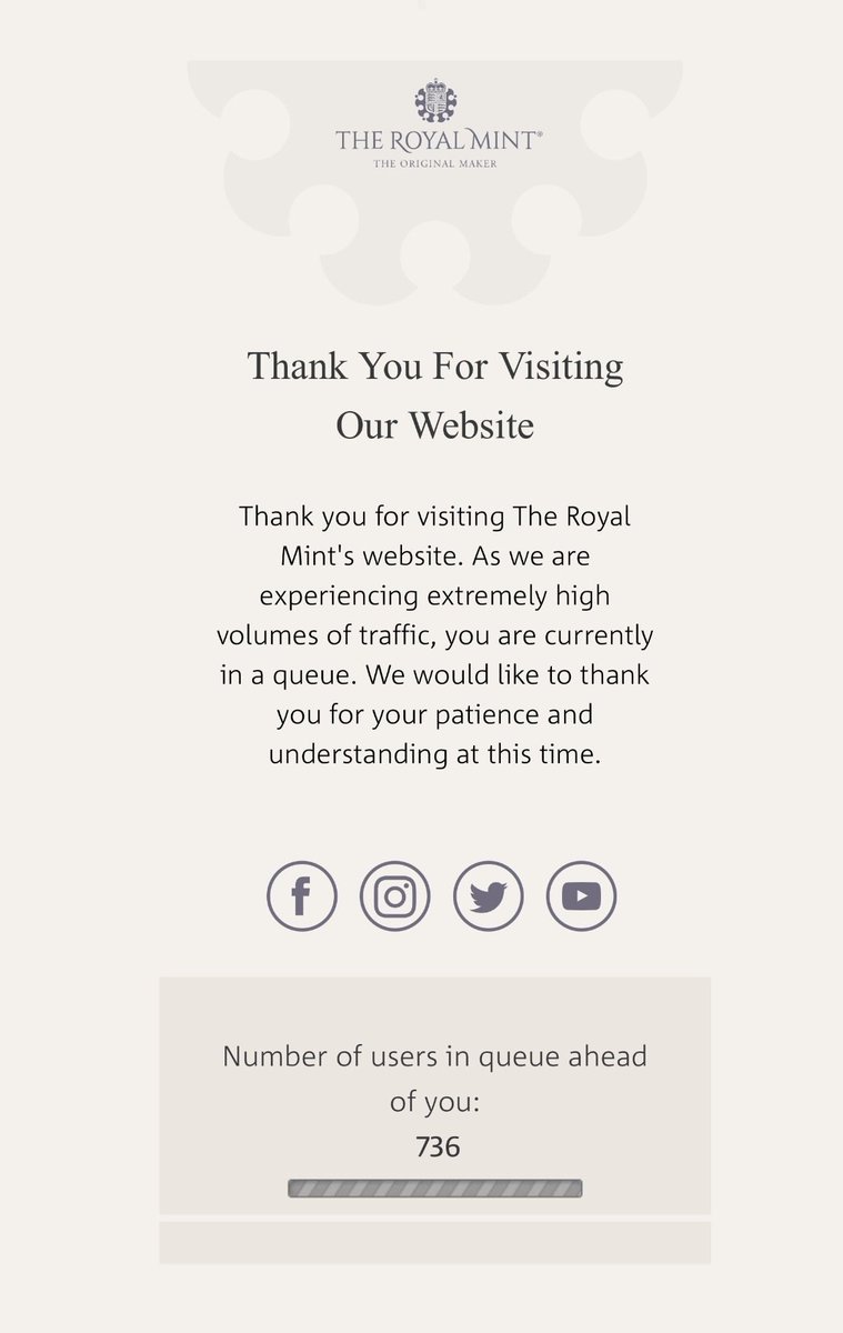 This is the website of the British Royal Mint that's experiencing extremely high volumes of traffic.

As I've warned for years there will come a time when you won't be able to buy physical #Gold or #Silver for any price. That time is (almost) here.