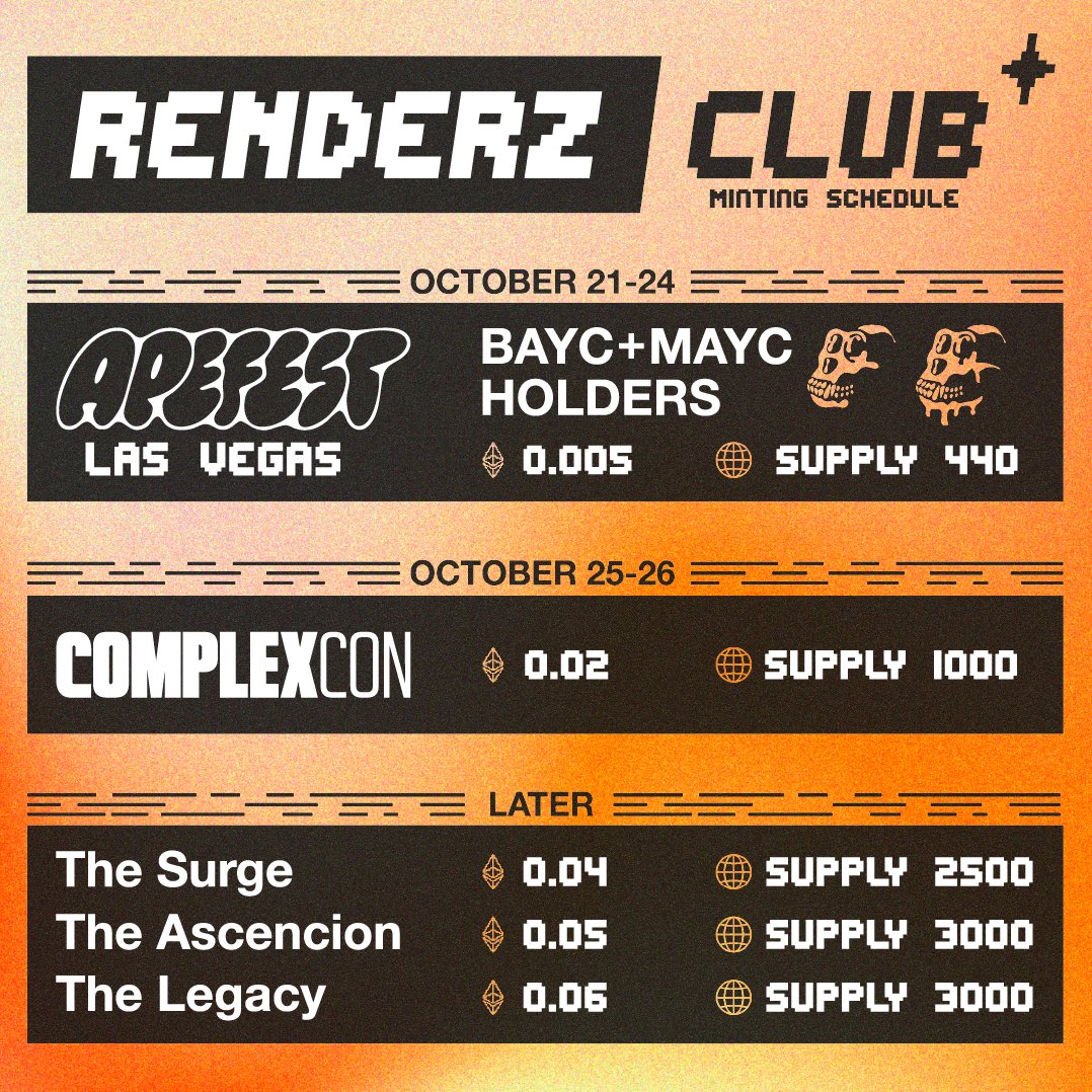 fauxcondor's tweet image. Fuck it, to celebrate ApeFest Vegas 🎰

RENDERZ Club x BAYC/MAYC holders mint

October 21-24, limited supply

Here: fair.xyz/collection/ren…
