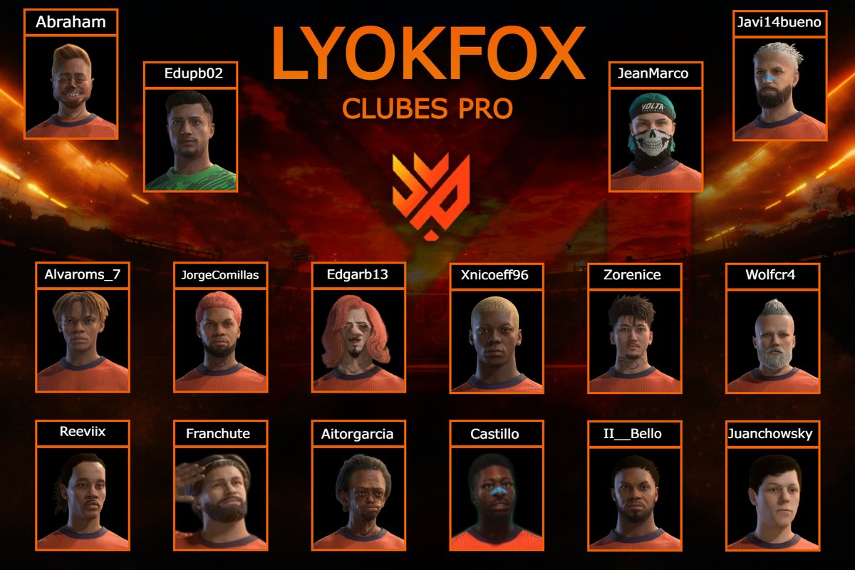 LyokFox_'s tweet image. 🦊PLATILLA OFICIAL CLUBES PRO🦊
🧡Presentamos nuestra plantilla, que nos representarán en @PLGeFootBall y @VPG_Spain
🧡Venimos para dar lo mejor en cada partido y dejarlo todo en el terreno de juego.
#EAFC26 #LyokFox🦊 @ALPHA___WOLFS 🦊
