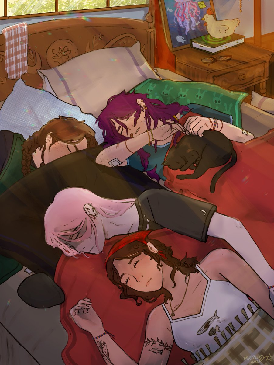 POV: you're playing a Stardew Valley Co-Op farm and everyone ends up piled in the same bed because otherwise you all pass out at 2am

RT's appreciate &lt;3
#StardewValleyfanart #stardewvalley #originalcharacters