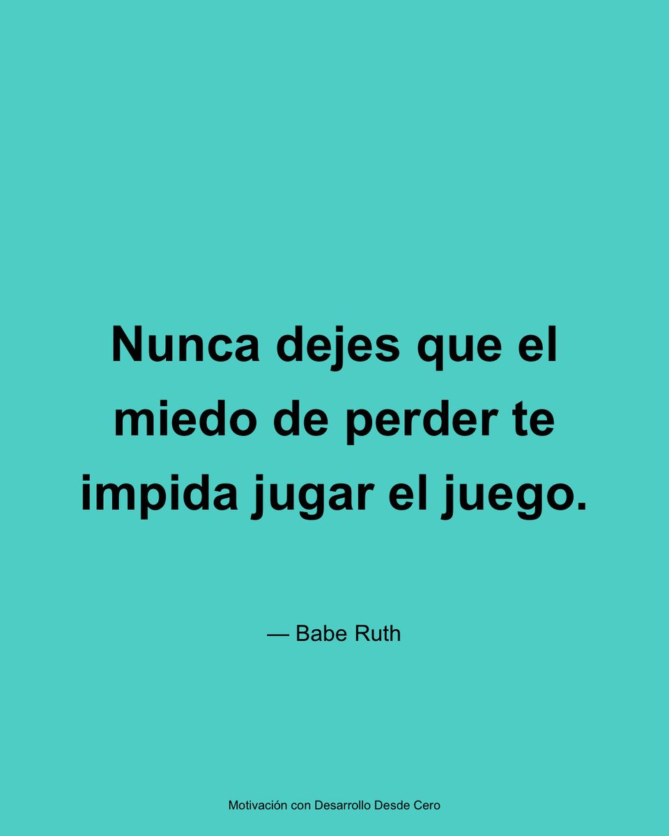 TraderTxema's tweet image. "Nunca dejes que el miedo de perder te impida jugar el juego." - Babe Ruth
🚀 Descubre más frases motivacionales en:
#Motivacion #Desarrollo #FrasesMotivacionales #Programacion #Tech motivacion.desdesdecero.com