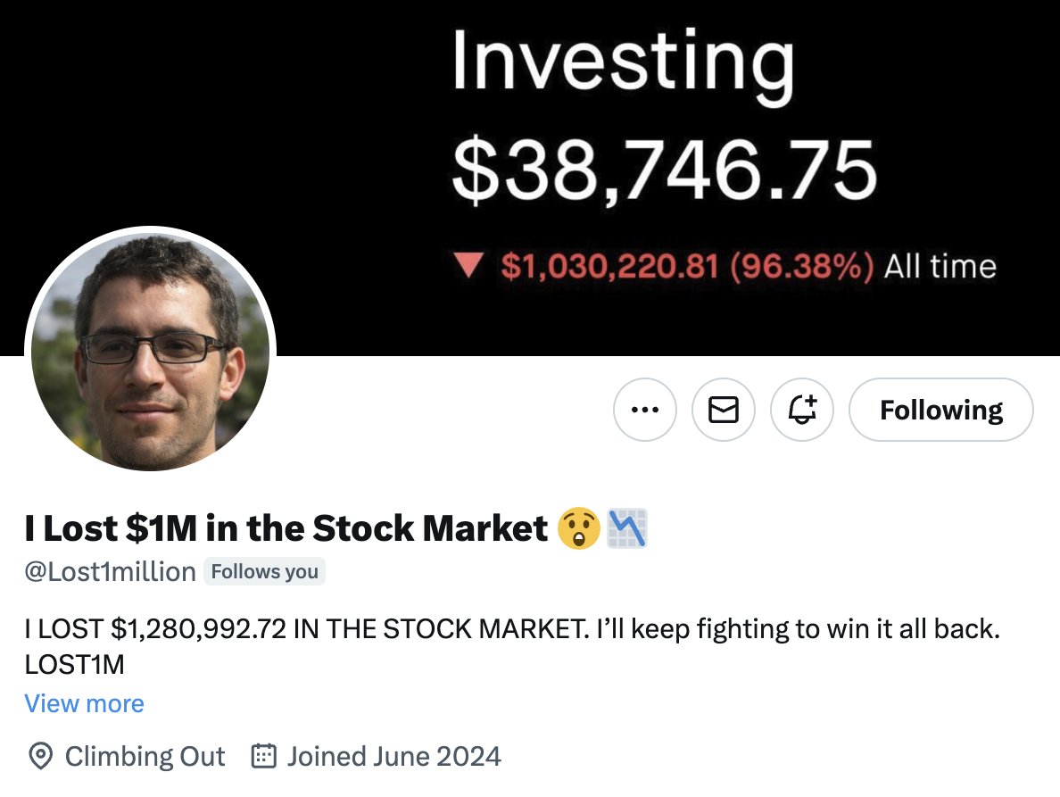 kevinxu's tweet photo. bro lost a million and turned it into a personal brand.
finance is just entertainment now. https://t.co/dND8nBMhf8