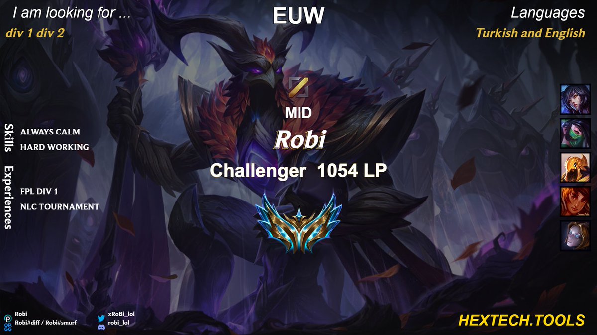 Hello everyone,

I'm currently a free agent looking for a team for the upcoming Winter Split.

I'm fully committed and ready to give it my all.

Feel free to DM me for offers. 
Likes and RTs are much appreciated!