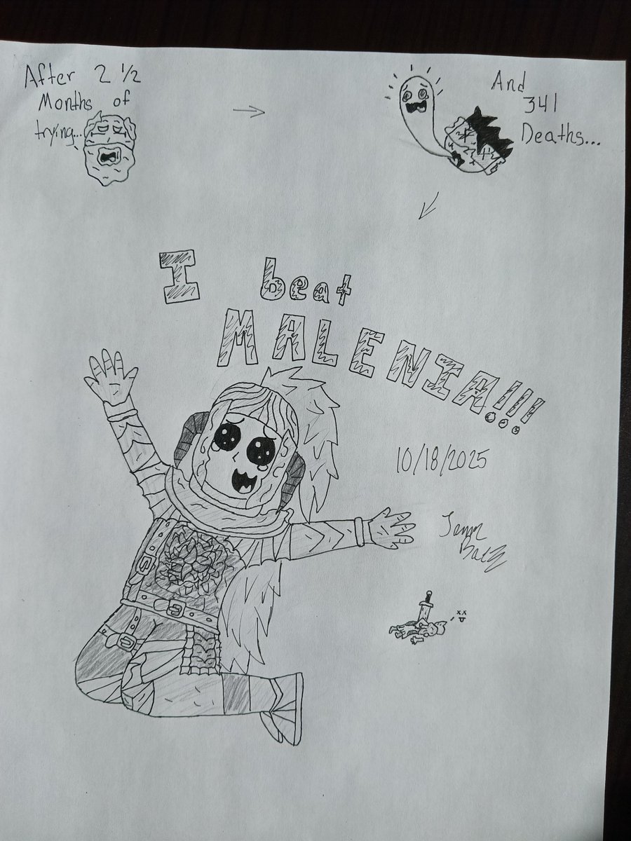 BlueXRayOffici1's tweet photo. I BEAT MALENIA! And yes, I kept count 😅😭
#ELDENRING #eldenringfanart #eldenringmalenia #art #OriginalArt #drawing https://t.co/5s2w3YdVLv