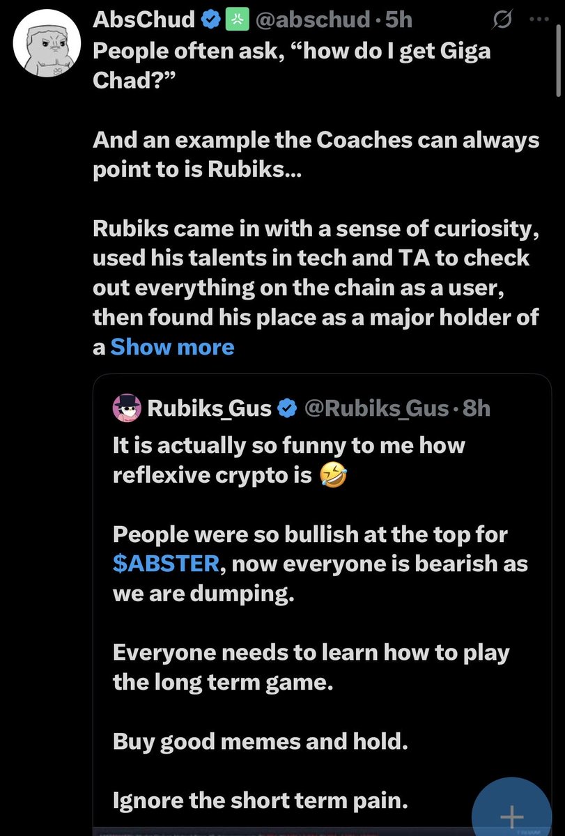 Goose 🪿 (@goosexbt) on Twitter photo ‘Abstract team members will no longer comment on specific tokens or their respective teams on any platform.’
Yet we have one right here quoteposting an abster shill that shows people how to get giga chad… ‘Abstract team members will no longer comment on specific tokens or their respective teams on any platform.’
Yet we have one right here quoteposting an abster shill that shows people how to get giga chad…