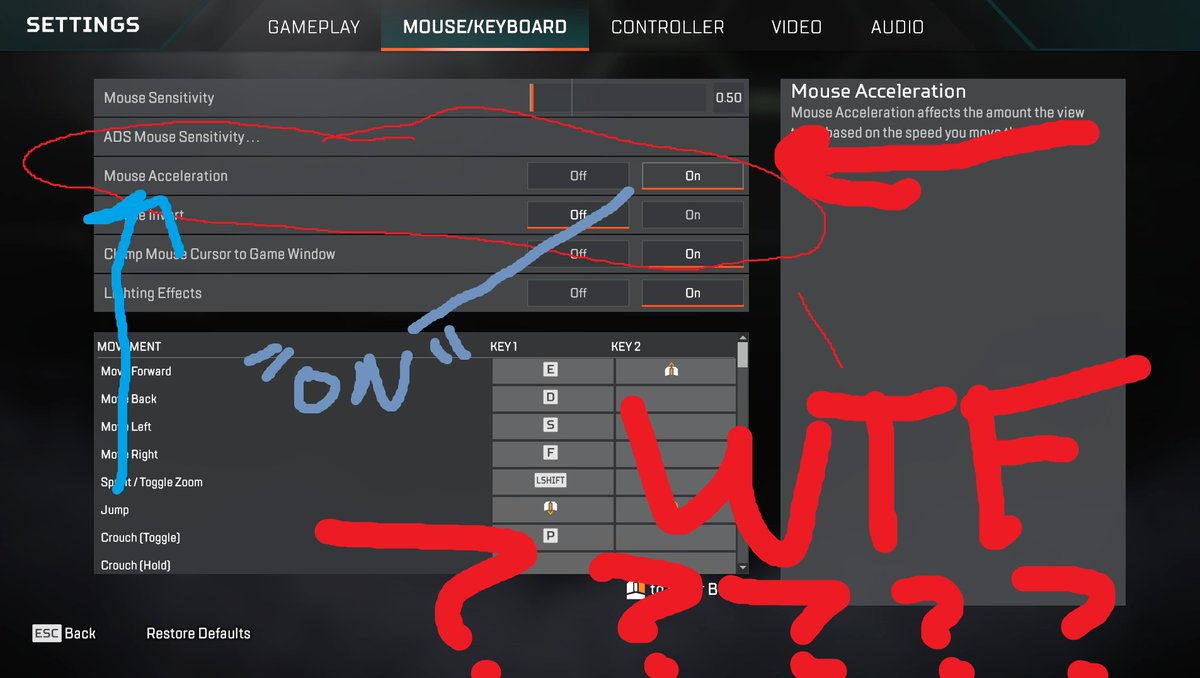 Corporate Serf (@nostalgia_fps) on Twitter photo I just realized I've HAD MOUSE ACCELERATION TURNED ON IN APEX ------ WTF ! 
This game feels 10x better turning it off I just realized I've HAD MOUSE ACCELERATION TURNED ON IN APEX ------ WTF ! 
This game feels 10x better turning it off