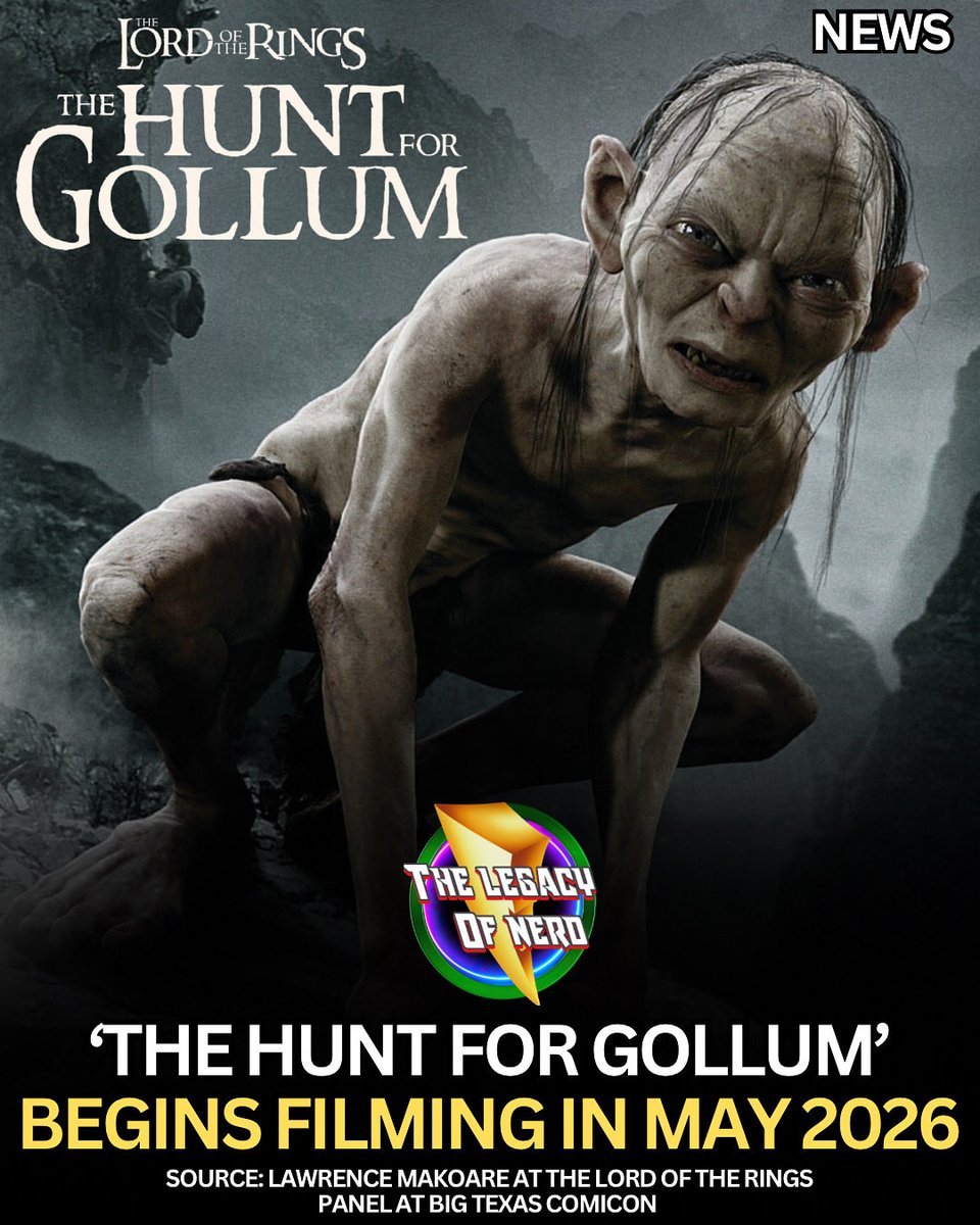 thelegacyofnerd's tweet image. 🚨BREAKING: ‘The Hunt For Gollum’ Begins Filming in May 2026
During ‘The Lord Of The Rings’ panel at Big Texas ComiCon, New Zealand actor Lawrence Makoare (Witch-king of Angmar) reveals filming for ‘The Hunt For Gollum’ will begin in May 2026