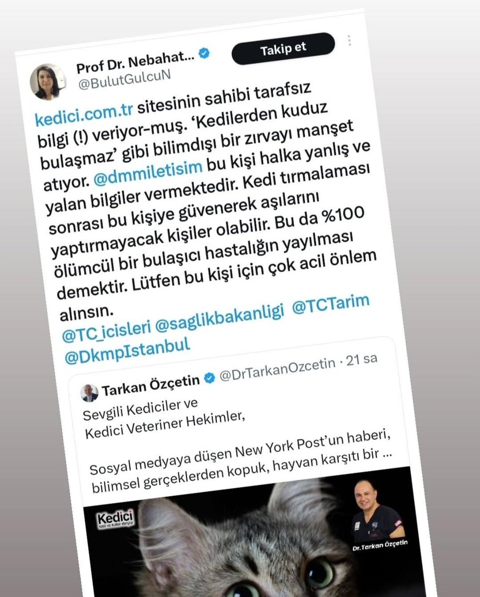 Bu ülkenin kedileri sadece sokakların değil, kültürümüzün de bir parçasıdır. 

Ünvanı ne olursa olsun onlara düşmanlık besleyen, korku yayan, bilimi değil önyargıyı rehber edinen hiçbir anlayışa boyun eğmem.

Benim yazdıklarımın amacı panik yaratmak değil, halkı bilimsel