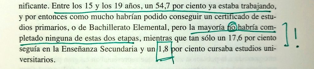 en 1970, de los chavales entre los 15 y los 19 años, un 54,7% ya estaba trabajando, y un 1,8% cursaba estudios universitarios