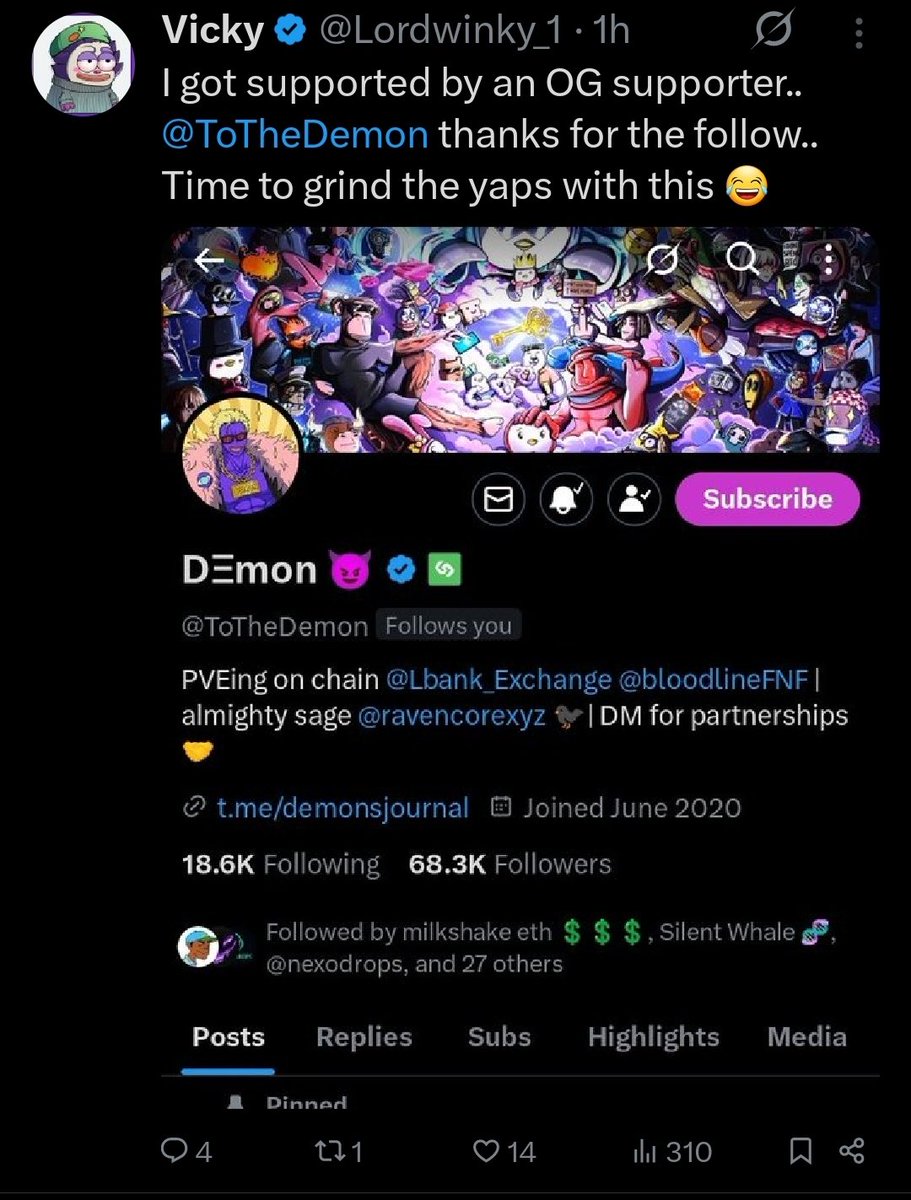 legion__22's tweet image. One of the true OG supporters out here in CT

He supports all both small and big accts and He is also a Smart Follower 

@tothedemon is truly a legend 

more reasons to give him a follow