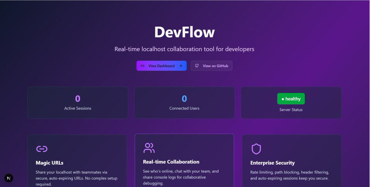 Eyob_Geremew_'s tweet image. DAY 3: DevFlow MVP SHIPPED! 🚀
✅ Secure tunneling + auto-expire
✅ Real-time WebSocket dashboard
✅ Professional CLI tool
✅ Production security features
✅ Full-stack Node.js
Built in 48 hours @residency Delta!
#DeltaResidency #BuildInPublic #DevFlow