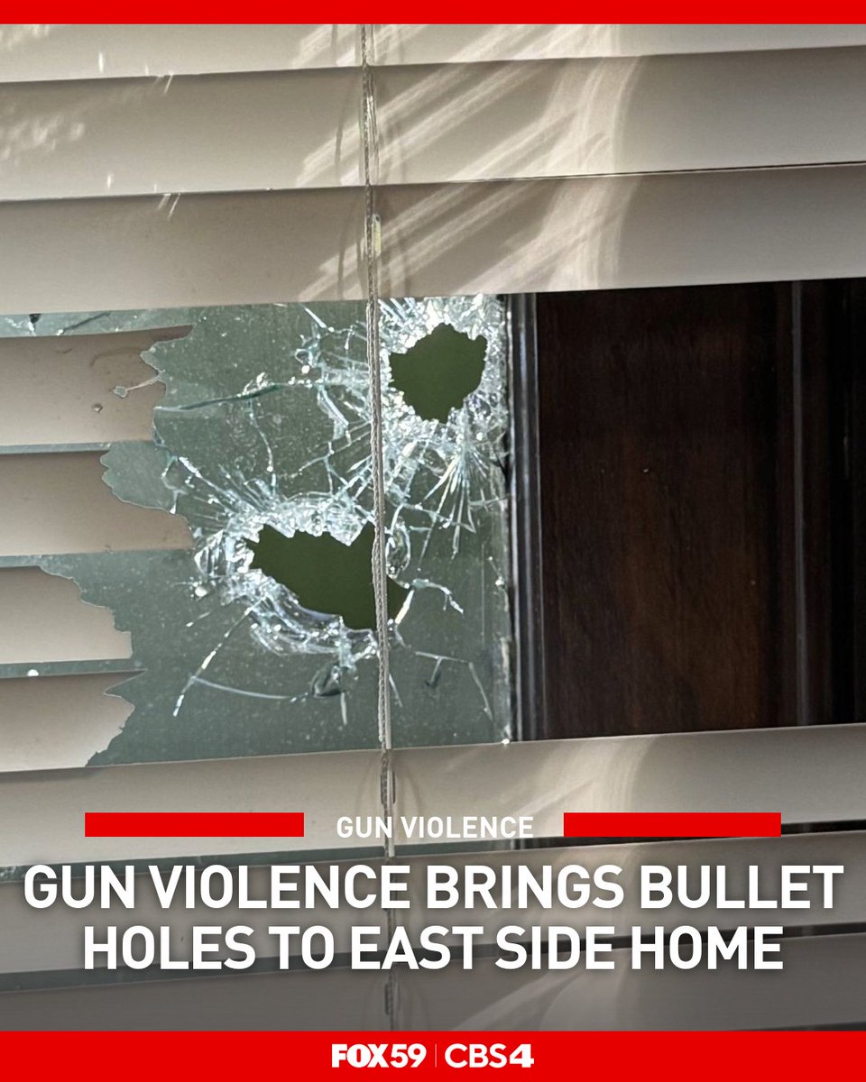 FOX59's tweet photo. IMPD is investigating after an east side home was sprayed with bullets following an apparent shootout. Neighbors are fed up.
Click here for more reactions: https://t.co/YNY0Xr5mNJ https://t.co/5gv3sE157d