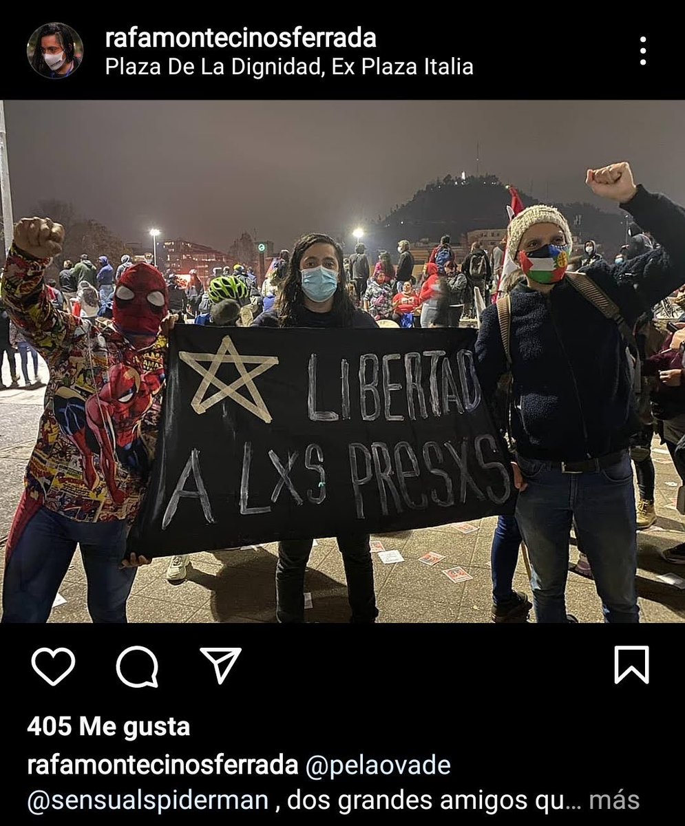 LuisCarrilloSA's tweet photo. En este aniversario del #EstallidoDelictual nunca olvidemos a quienes ocasionaron tanto daño a nuestro país y a la Plaza #Baquedano 

Pese a que ocultaste las imágenes siempre te las voy a recordar Rafael Montecinos, Pelado Vade y Sensual Spiderman 

RT para nunca olvidar https://t.co/1epjqXvekW