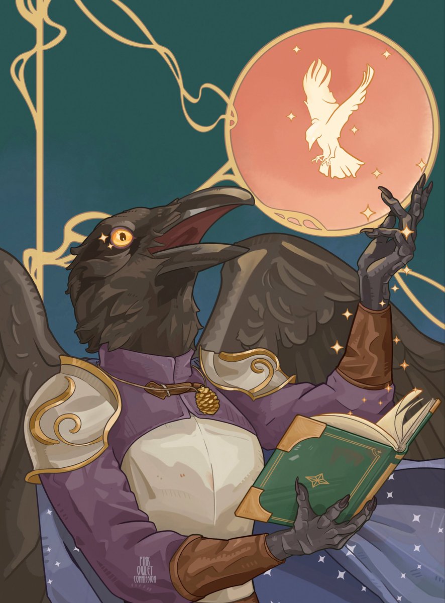 Mouse, the raven Aarakocra cleric 🐦‍⬛ 🌟 

Commission for <a href="/callmeashmael/">lux absinthe🇵🇸🍉</a>